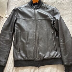 Men's Theory Pre-Loved Black Leather Bomber Jacket